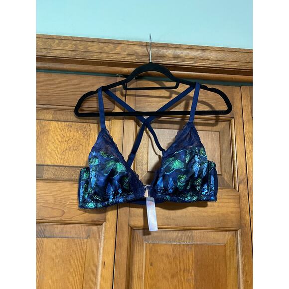 Savage X Fenty Women's Baroque Butterfly Lace Bralette Blue Green Size 2X (42C) - Picture 2 of 16